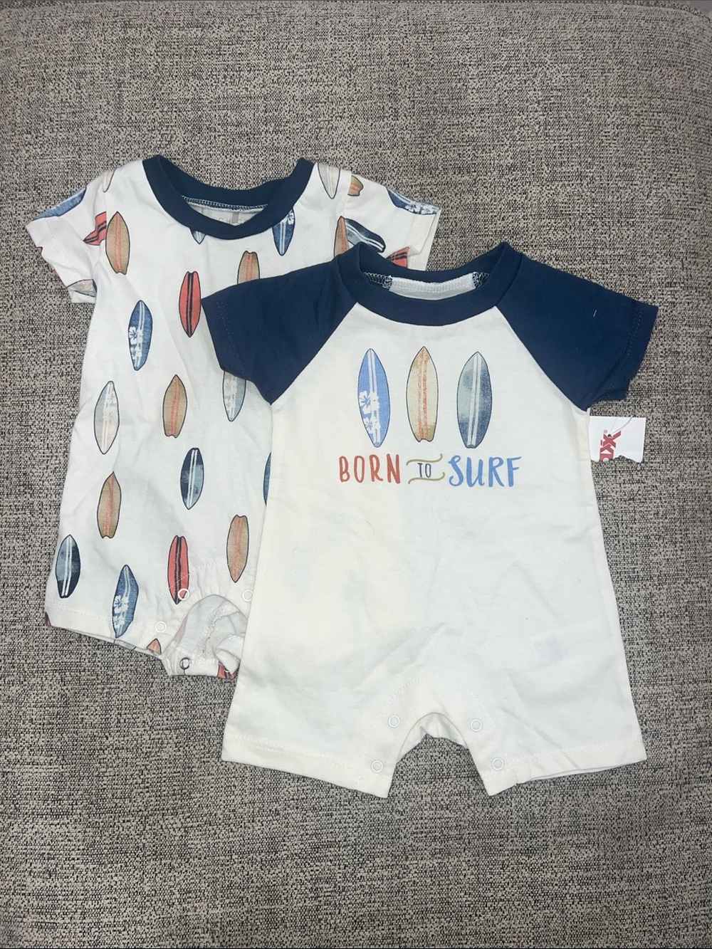 chick pea White and Navy 'Born to Surf' Baby One-Piece Set